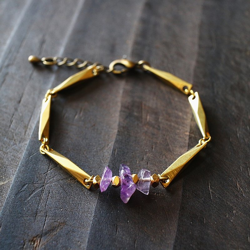 Muse natural wind series NO.160 purple amethyst bracelet gravel section brass - Bracelets - Gemstone Purple