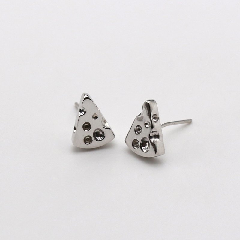 Cheese 925 Sterling Silver Earrings - ต่างหู - เงินแท้ สีเงิน