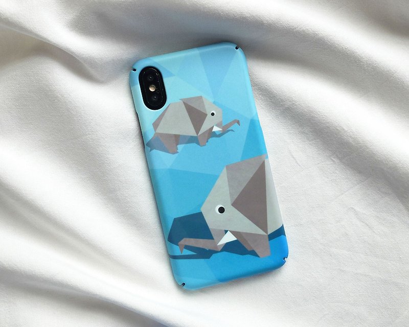 Geometric Elephant iPhone case 手機殼 เคสมือถือช้าง - Phone Cases - Plastic Blue