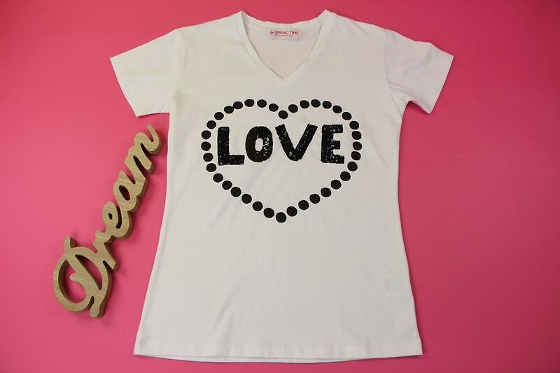 Love Yourself Handpaint & Embroidery T-shirt - เสื้อยืดผู้หญิง - ผ้าฝ้าย/ผ้าลินิน 