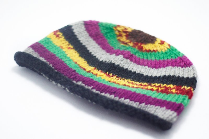 Other Materials Hats & Caps Multicolor - Valentine's Day gift hand-knitted wool hat / knitted wool hat / hand knitted wool hat / woolen hat (made in nepal)-tropical tone mixed color stripes