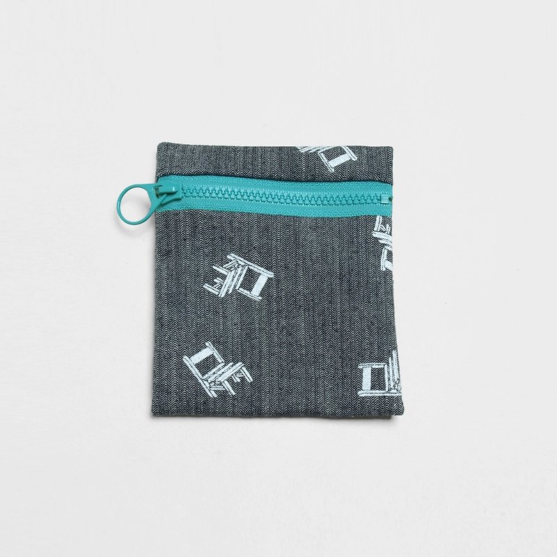 【HEYSUN】school series /lesson chair screen printing coin purse-gray - Toiletry Bags & Pouches - Other Materials Green