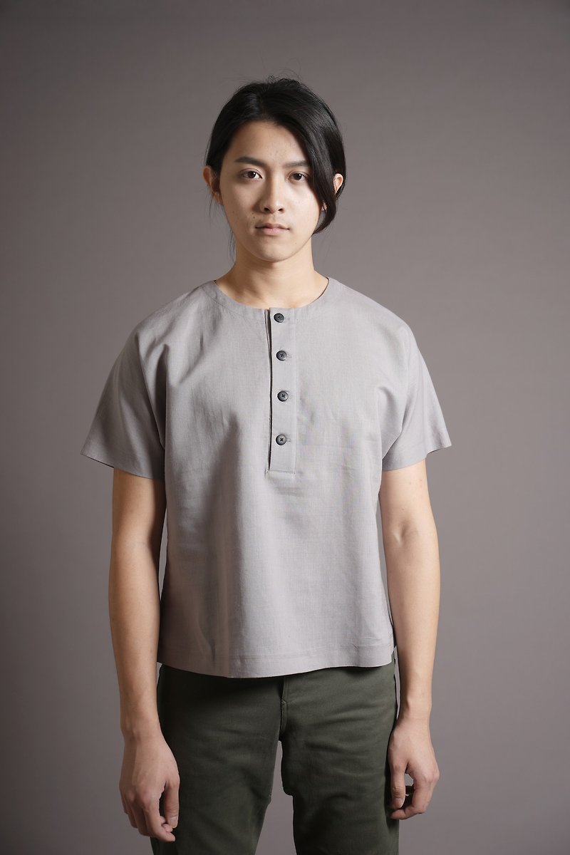 Henry collar shirt with long sleeves dark color - Men's T-Shirts & Tops - Other Materials Gray