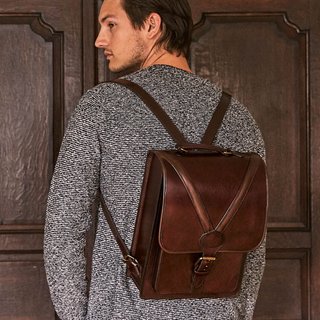 Stefano classic old-school leather backpack (medium)