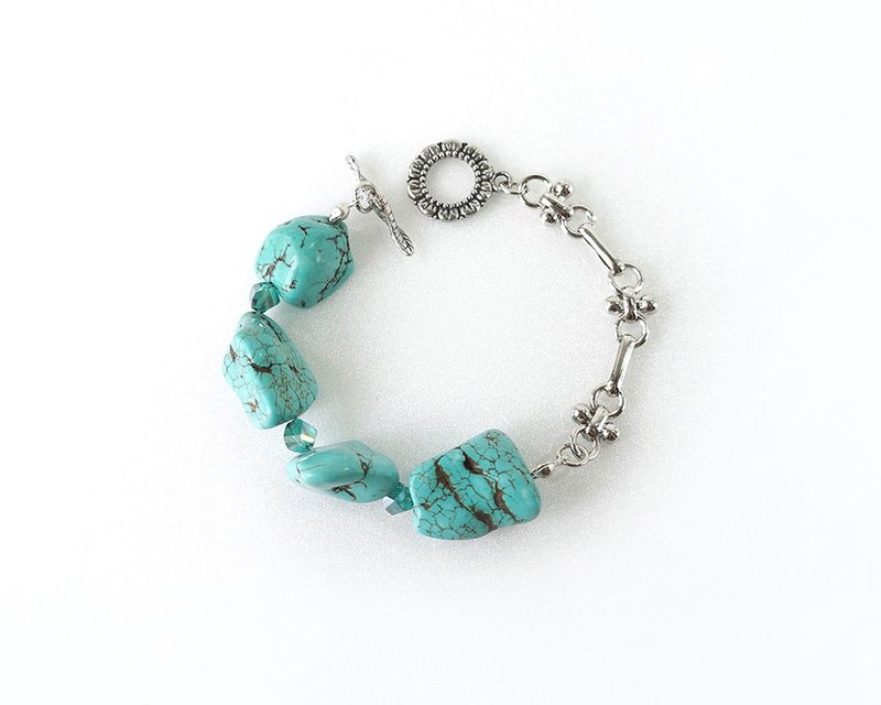 Chunky Turquoise Nugget Bracelet, Genuine Green Turquoise Stone Statement, December Birthstone - สร้อยข้อมือ - เครื่องเพชรพลอย สีเขียว