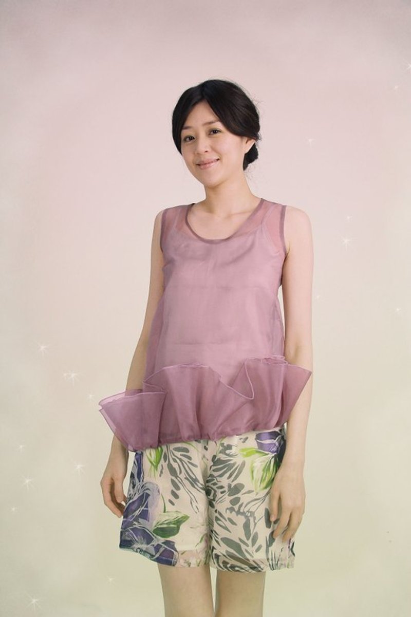 Lilli Ruffle Top - เสื้อกั๊กผู้หญิง - ผ้าไหม สีม่วง