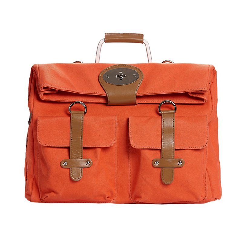 Parker | Multi-purpose ingenious bag | Orange | 14 inches | Retro twist lock | Canvas with leather - กระเป๋าเป้สะพายหลัง - วัสดุอื่นๆ สีส้ม