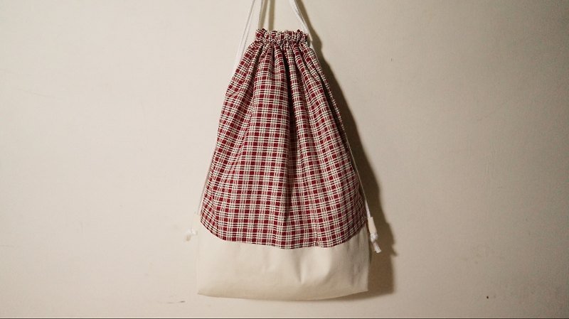 Plaid Red White met - Drawstring Bags - Other Materials Red