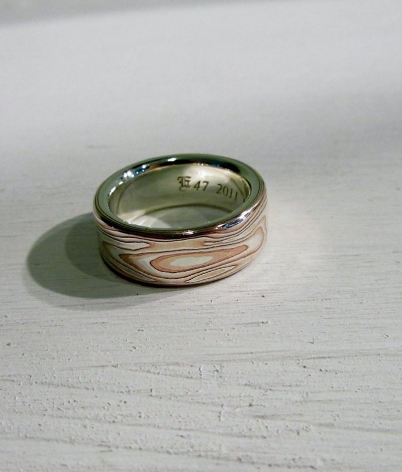 Element 47 Jewelry studio~ mokume gane ring 01 (silver/copper/shibuichi) - Couples' Rings - Precious Metals Multicolor