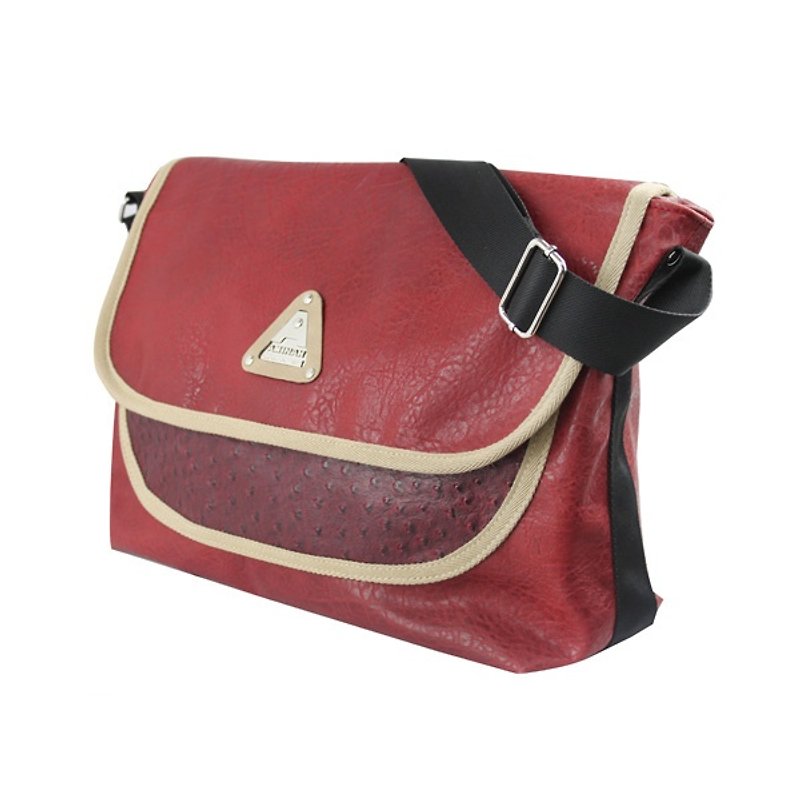 AMINAH-紅色拼貼郵差包【am-0238】 - 側背包/斜孭袋 - 人造皮革 紅色