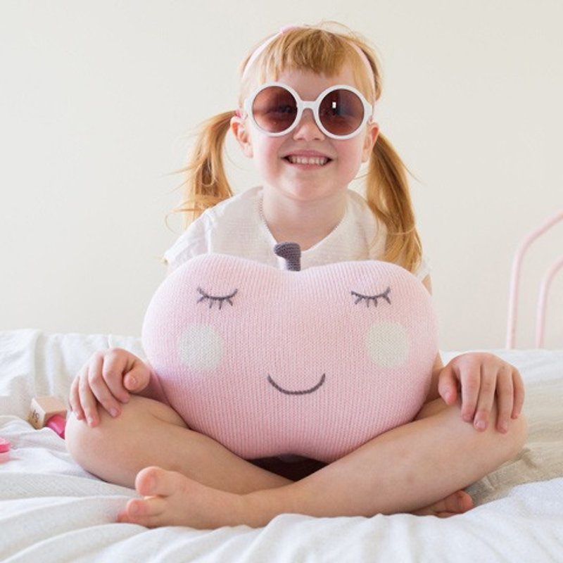 Blabla Kids, USA | Throw Pillow - Pink Apple Face 1-11-123 - Other - Cotton & Hemp Pink