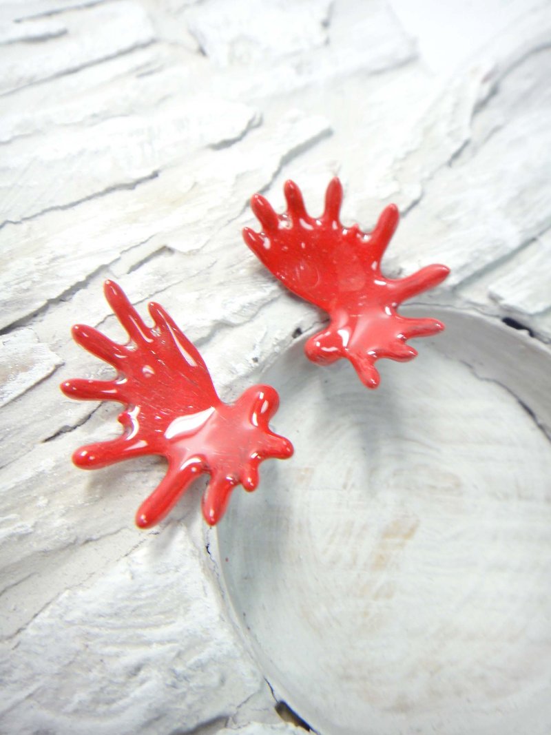 TIMBEE LO bright red reindeer horn earrings - Earrings & Clip-ons - Other Metals Red