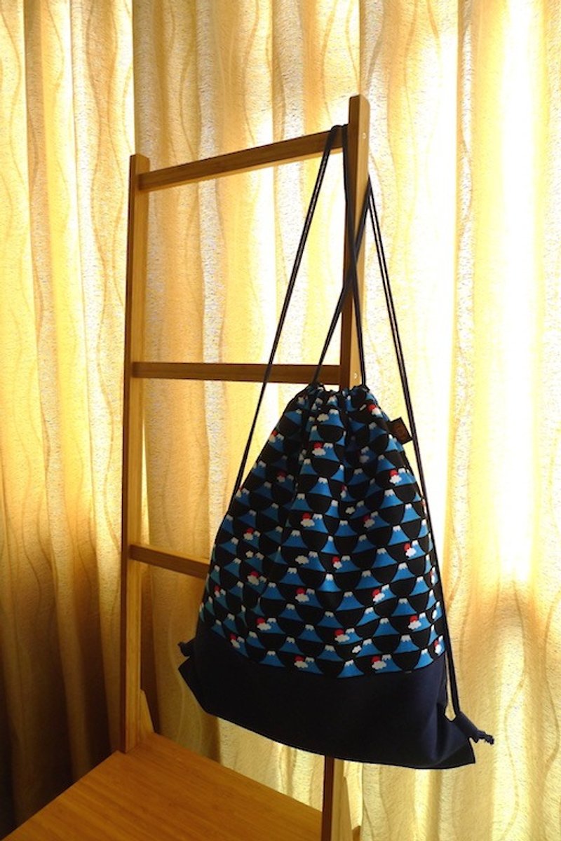 | •R• | Japanese Fuji Soul | Bundle Back Backpack / Bundle Backpack / Backpack | Blue - กระเป๋าหูรูด - ผ้าฝ้าย/ผ้าลินิน 