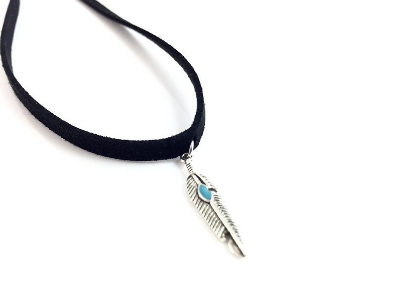 Silver Feather Necklace - Necklaces - Genuine Leather Black