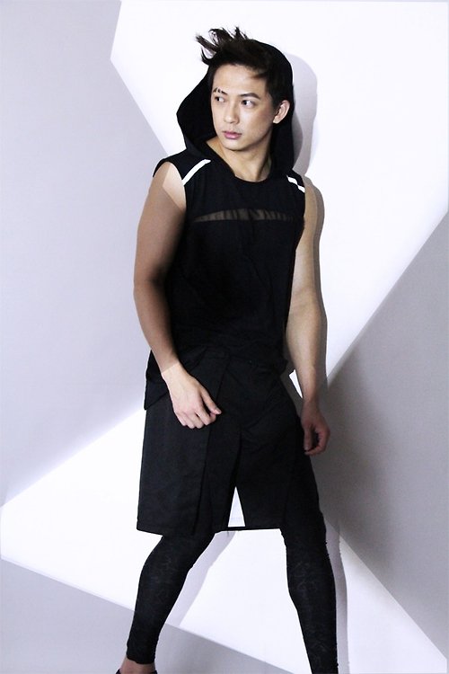 FASHION ICON 台灣 設計師品牌 男裝 前衛 時尚 流行 設計 印花 黑色 萊卡 內搭褲