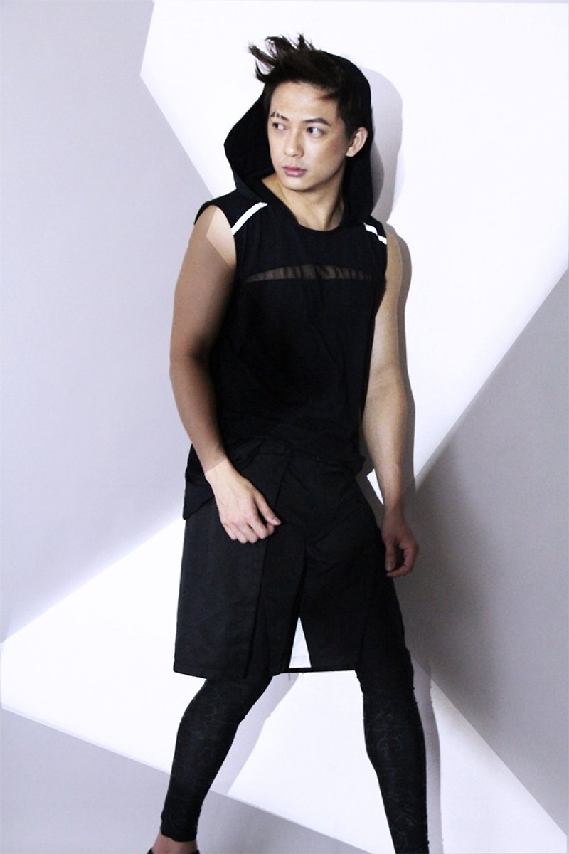 台灣 設計師品牌 男裝 前衛 時尚 流行 設計 印花 黑色 萊卡 內搭褲
