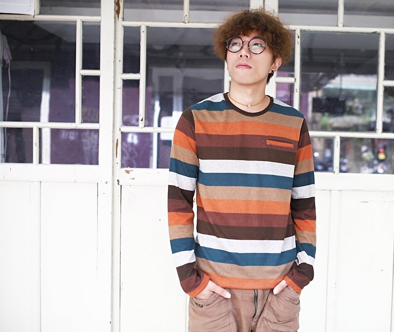 OMAKE colorful striped long-sleeved T-SHIRT - Men's T-Shirts & Tops - Cotton & Hemp Multicolor