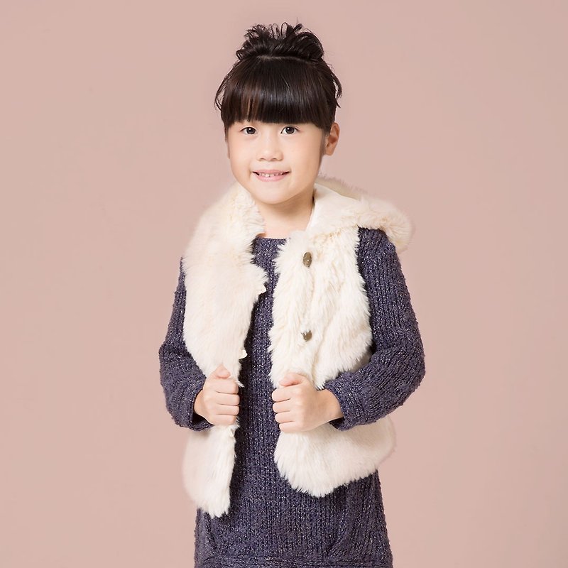 Ángeles- hooded cardigan vest fur - gray / beige / pink (8 years old to 10 years old) - Other - Cotton & Hemp White