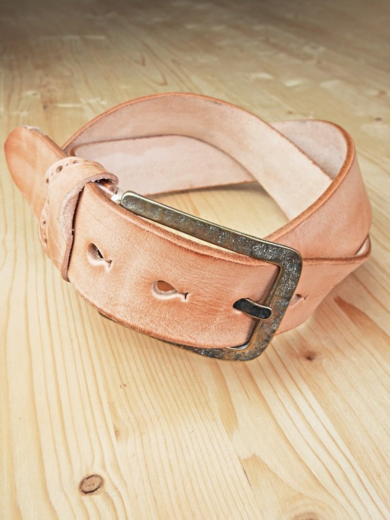 Chainloop self-made handmade belt can be customized size original color distressed cowhide wide version belt - Belts - Genuine Leather Brown