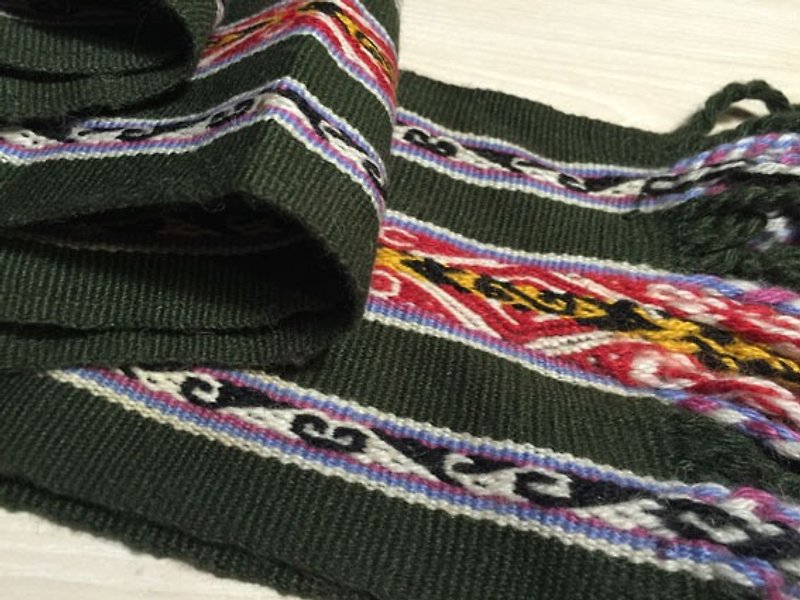 祕魯手工編織圖騰圍巾-墨綠 - スカーフ - その他の素材 グリーン