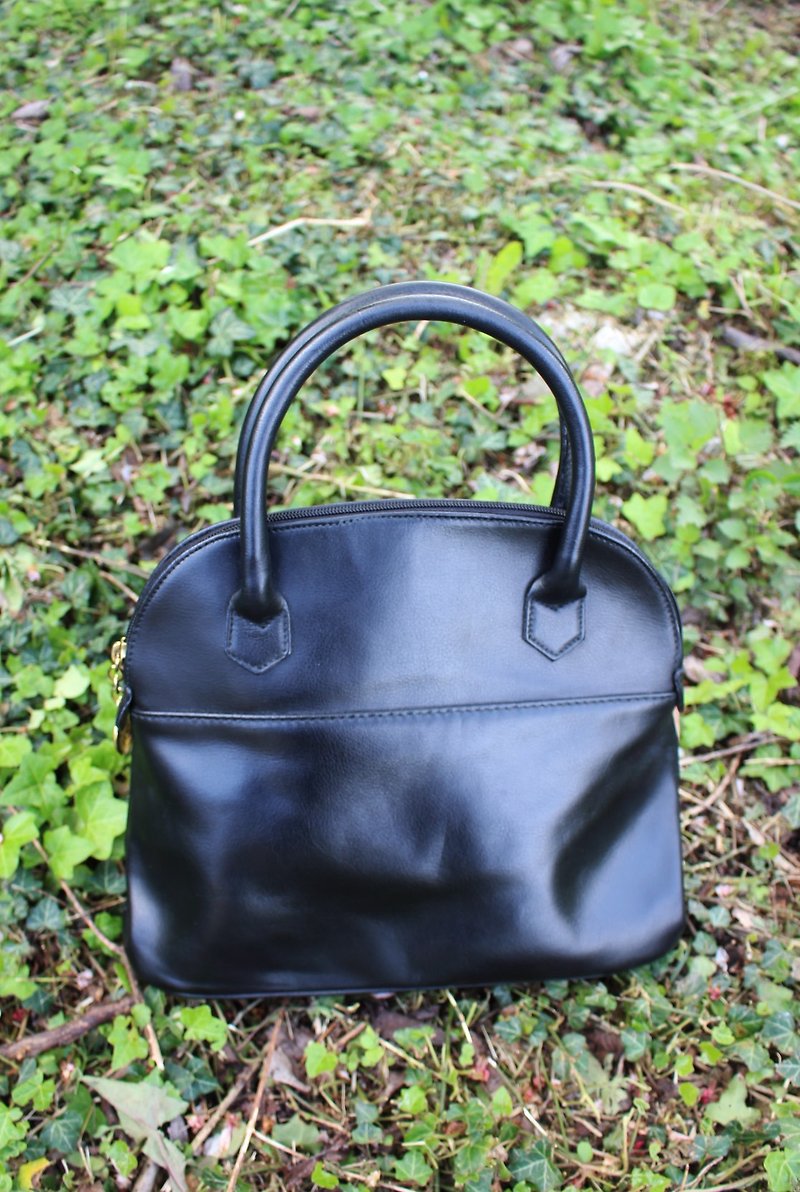 F899 Italian system (Vintage) black genuine leather hand bag (made in Italy in the standard) - กระเป๋าถือ - หนังแท้ สีดำ