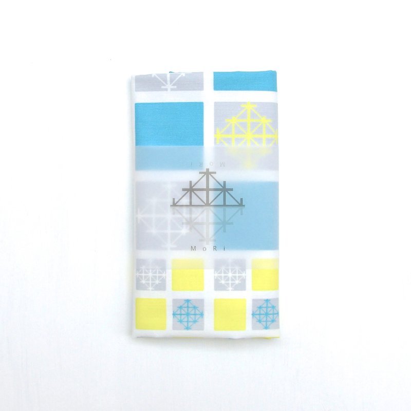MoRi MoRi ORIGINAL TEXTILE ["Yuki": Blue & Yellow ]  Fabric size: W 152cm x L200cm - เย็บปัก/ถักทอ/ใยขนแกะ - ผ้าฝ้าย/ผ้าลินิน สีน้ำเงิน