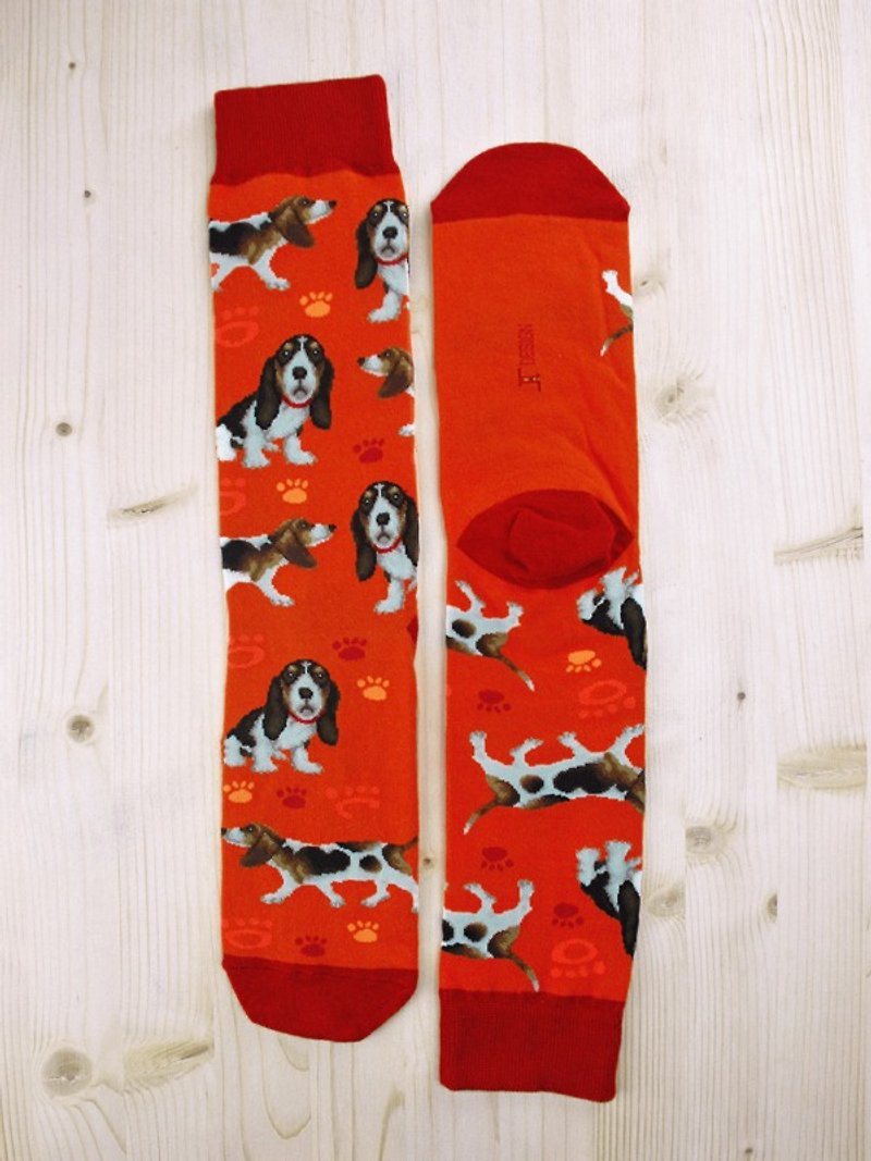 JHJ Design Canadian Brand High Color Knitted Cotton Socks Dog Series-Buggy Socks (Knitted Cotton Socks) - ถุงเท้า - วัสดุอื่นๆ สีแดง