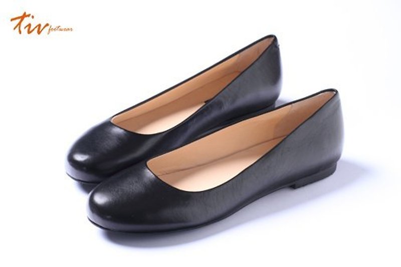 Black soft round toe doll shoes - รองเท้าบัลเลต์ - หนังแท้ สีดำ