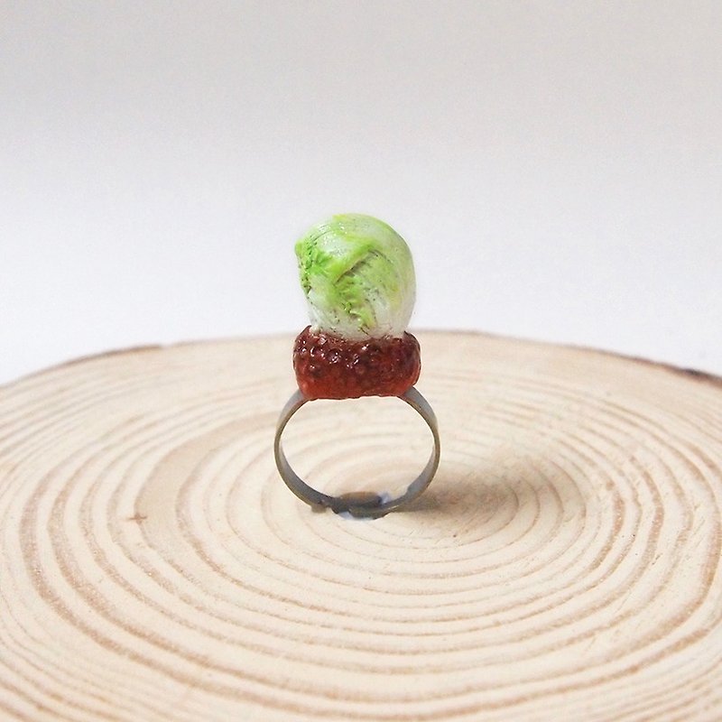 小小生菜手工手繪戒指 Handmade Iceberg Lettuce Ring - 戒指 - 其他材質 多色