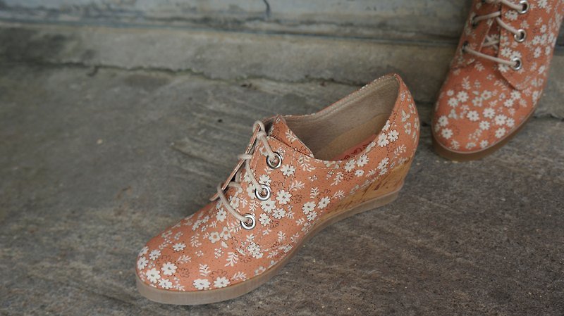 Rita617 Fenju flower wedge shoes (Hobbyra Hobbyre cloth paragraph) - รองเท้าลำลองผู้หญิง - หนังแท้ สีส้ม