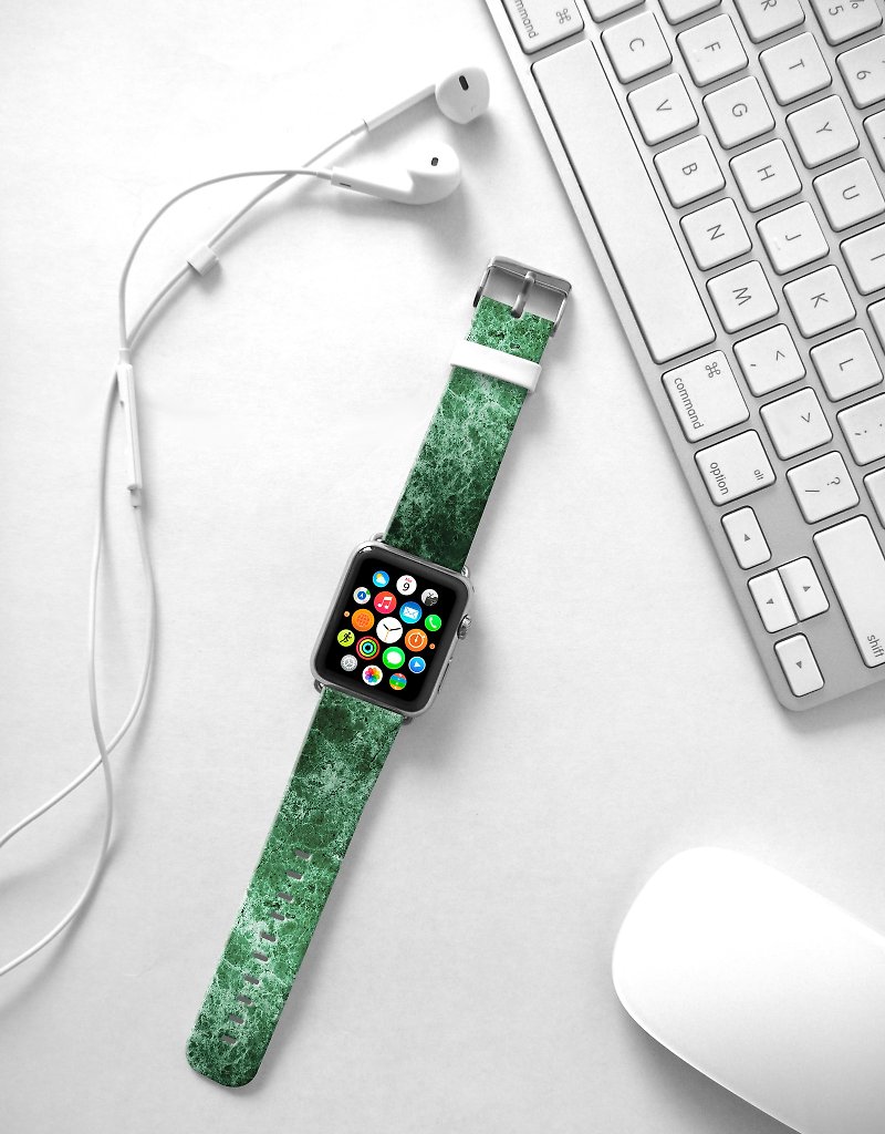 Apple Watch Series 1 , Series 2, Series 3 - Green Marble Pattern Watch Strap Band for Apple Watch / Apple Watch Sport - 38 mm / 42 mm avilable - สายนาฬิกา - หนังแท้ 