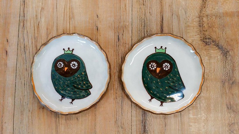 【Animal Disc】Green Owl - Small Plates & Saucers - Pottery 