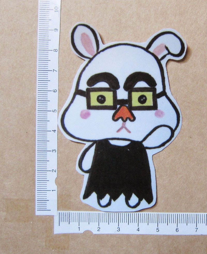 Hand-painted illustration style completely waterproof sticker Halloween little white rabbit hilarious funny face carnival garden party - Stickers - Waterproof Material Black