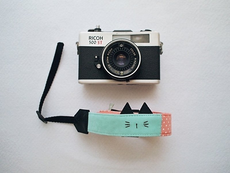 hairmo. Black Cat Double Wall-mounted Leather Camera Strap-3 Orange Red Dots + Aqua - Cameras - Other Materials Blue