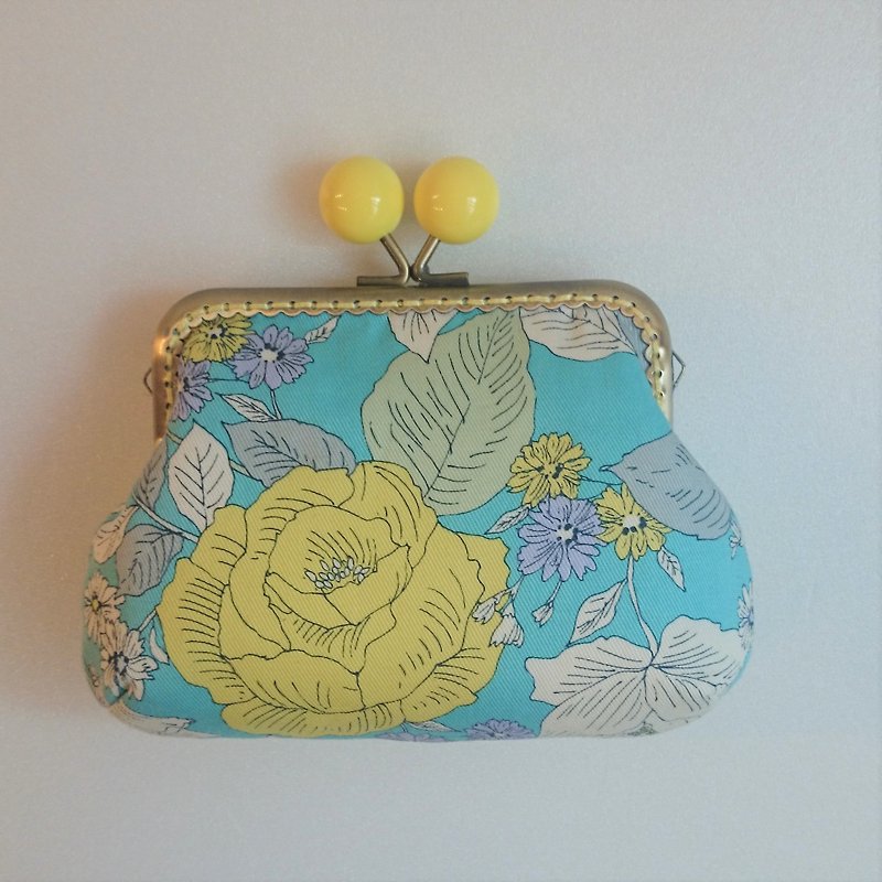 Gold bag / storage bag / elegant flower / blue yellow flowers - Coin Purses - Other Materials 