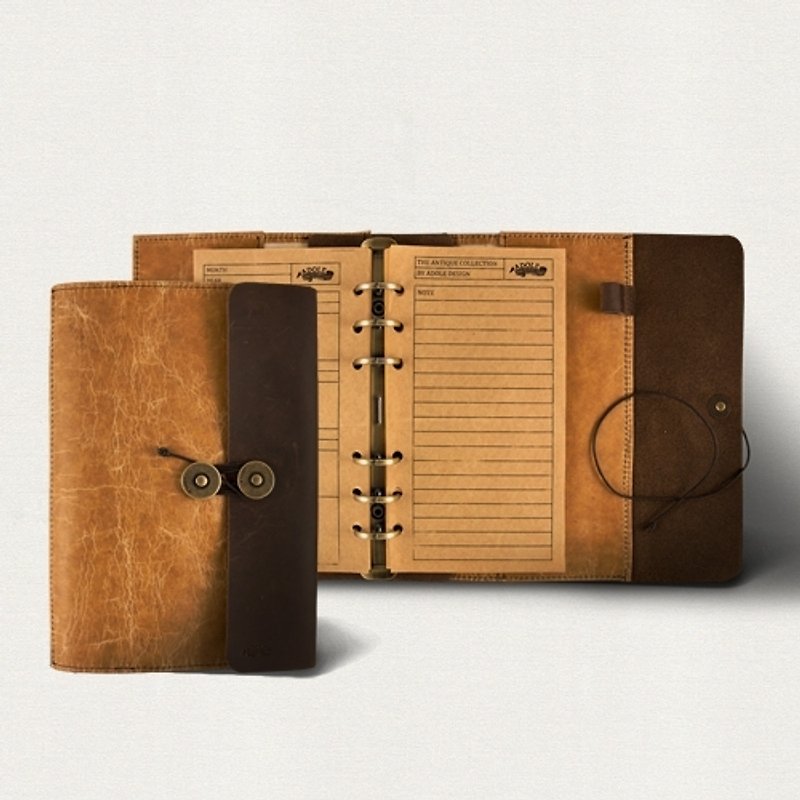ADOLE │ wax pattern cloth -A6 tin antique leather notebook - สมุดบันทึก/สมุดปฏิทิน - หนังแท้ สีนำ้ตาล