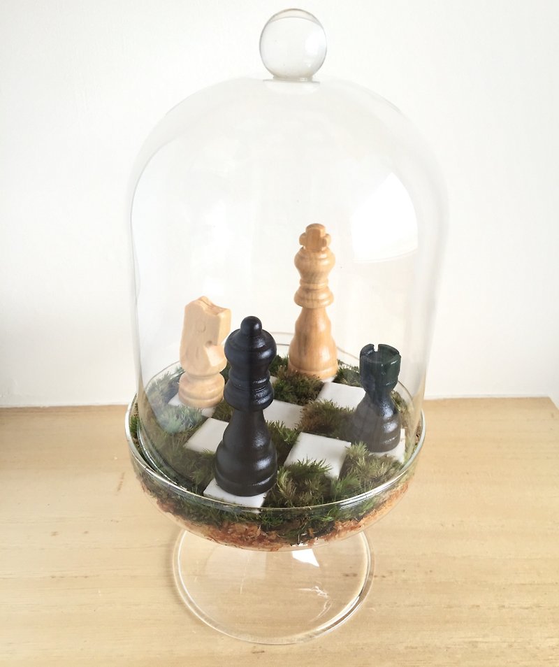 [Pure natural] chess tall glass bell potted garden chess gift chess moss - ตกแต่งต้นไม้ - พืช/ดอกไม้ สีเขียว