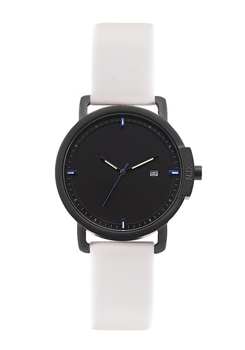 極簡大錶面黑底腕錶 - 配全白色錶帶 - 女裝錶 - 真皮 白色