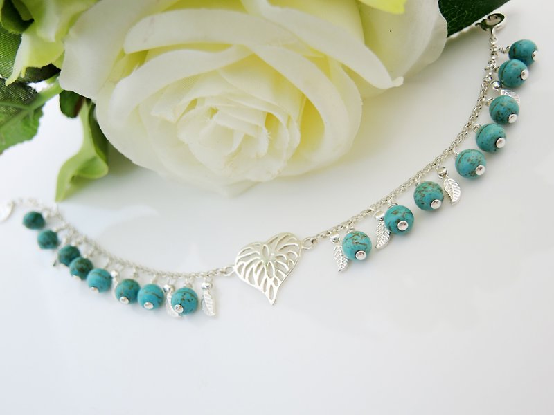 "MUSIC FROM NATURE natural sound" elegant turquoise hear the sound of 925 sterling silver bracelets - สร้อยข้อมือ - เครื่องเพชรพลอย สีเขียว