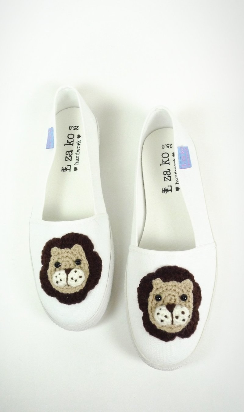 White cotton canvas hand made shoes, Wizard of Oz, lion models, no woven models - รองเท้าลำลองผู้หญิง - วัสดุอื่นๆ สีนำ้ตาล