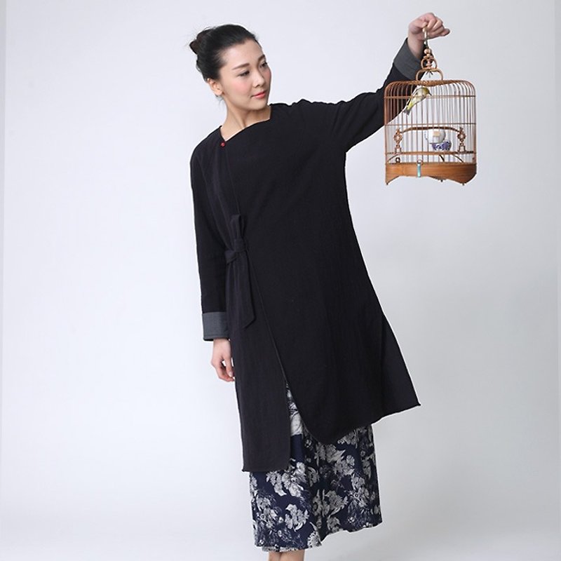 BUFU  zen-style long cardigan  O150106/O50106 - เสื้อแจ็คเก็ต - ผ้าฝ้าย/ผ้าลินิน สีน้ำเงิน