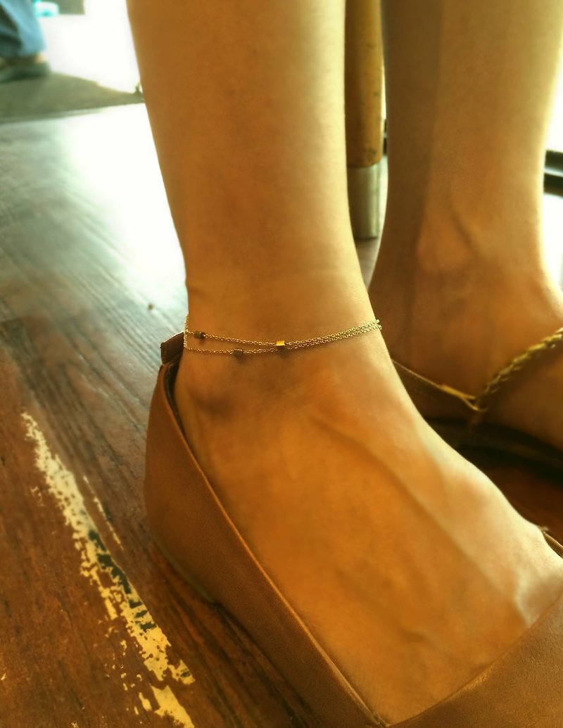 *hippie* Pompey│Rectangle Layering Anklet in Light Gold - สร้อยคอ - โลหะ สีทอง