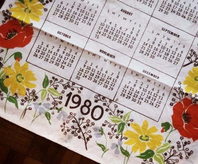 1980 Early American canvas calendar flower - Shop pickers Wall Décor -  Pinkoi
