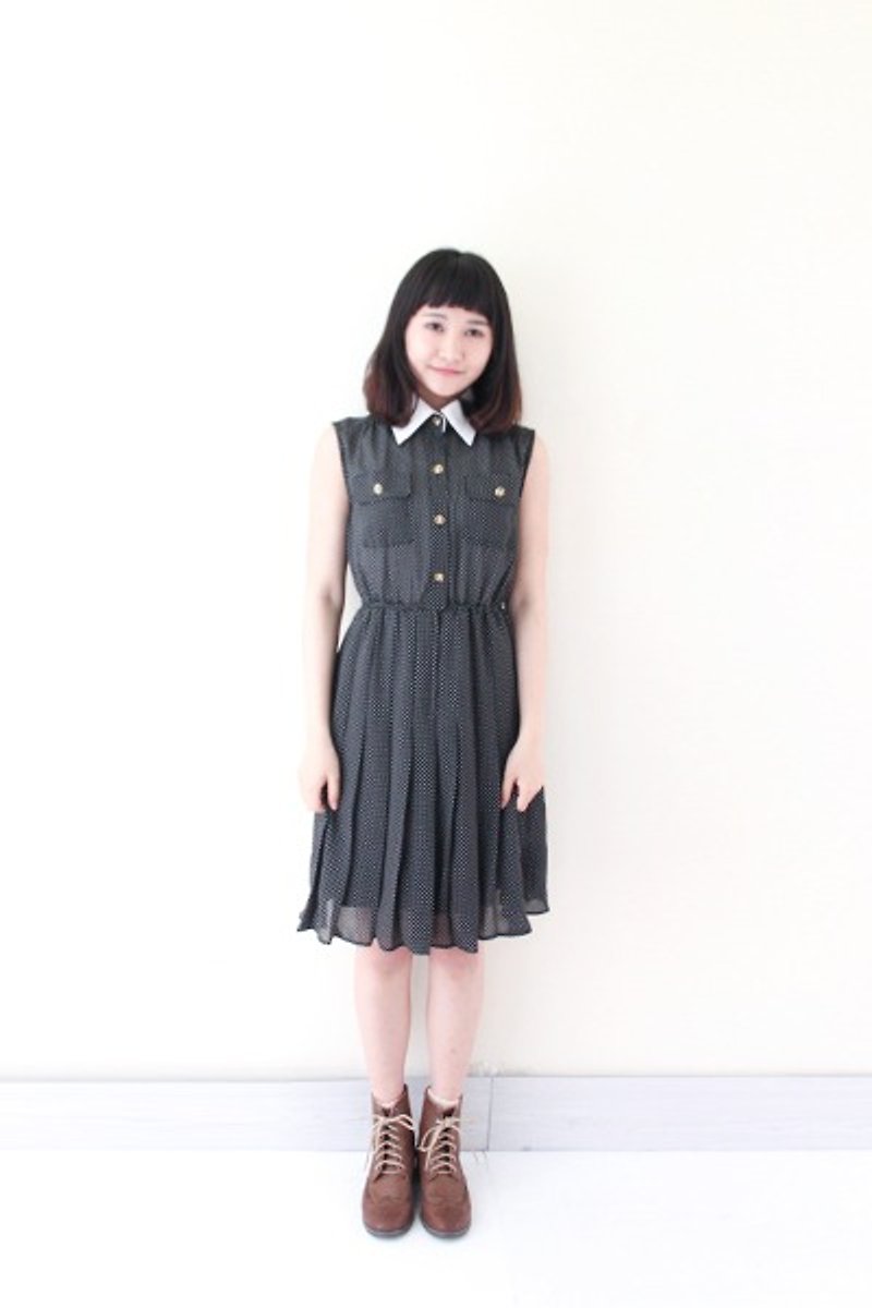 【RE0423D233]日本スリムブラックShuiyu少しエレガントなヴィンテージノースリーブのドレス - ワンピース - その他の素材 ブラック