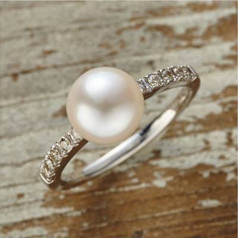 Ring K10WG and diamond and freshwater pearl petit jewelry ring FirstR02 - General Rings - Other Metals White
