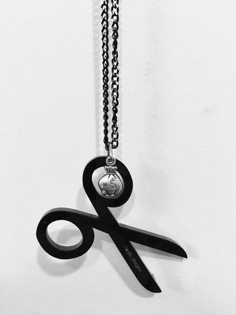 剪小人項鍊/鑰匙圈 - 項鍊 - 壓克力 黑色