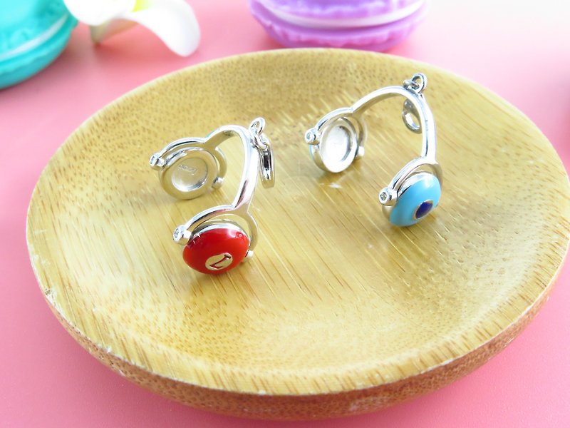 Headphone Charm 925 Silver Swarovki crystal Epoxy Blue/Red MN10P - Chokers - Other Metals Multicolor