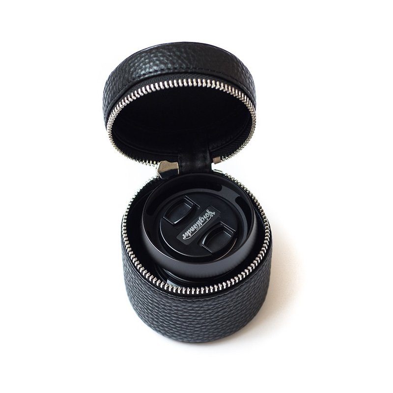 レザーレンズコレクションチューブジッパーの開閉は刻印可能、オプションカラー - カメラ - 革 ブラック