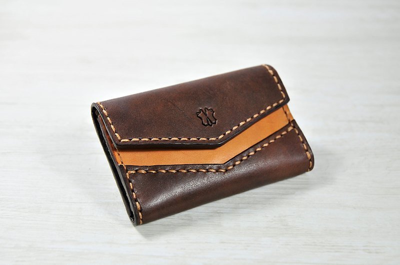 MICO hand-stitched leather card box (jiao tea and light tea) - Folders & Binders - Genuine Leather Brown