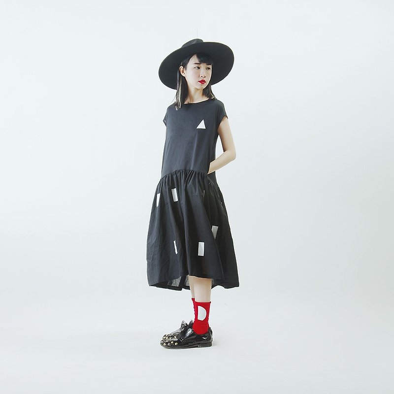 Corner corners of the triangle cotton dress Dress - imakokoni - ชุดเดรส - ผ้าฝ้าย/ผ้าลินิน สีดำ